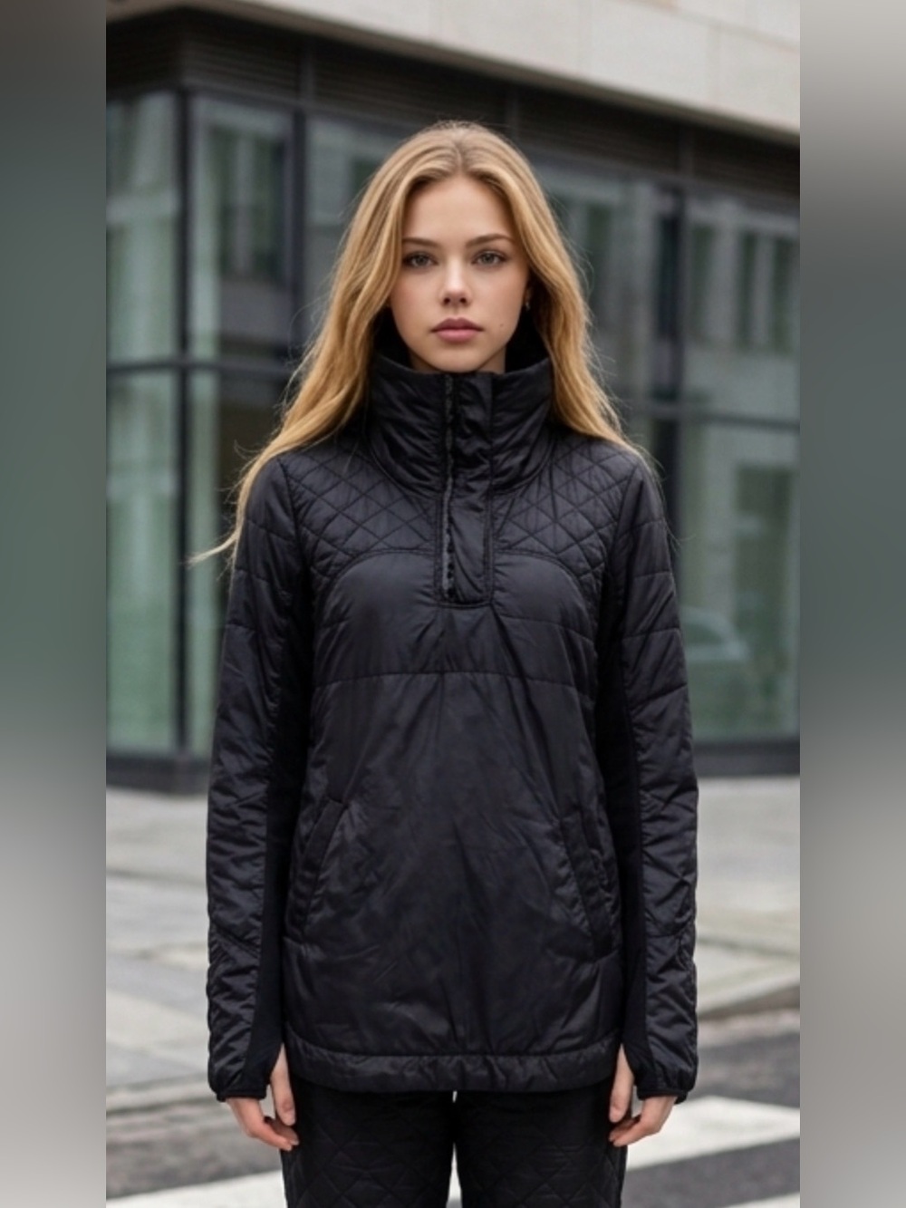 lululemon athletica Black Quilted Pullover Jacket